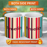 Personalized Custom Name Abstract Wavy Vertical Color Lines Seamless Pattern Name Cute 11oz Ceramic Coffee Tea Mug White Large Handle