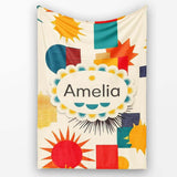 Abstract Geometric Sunburst Shapes Mid Century Seamless Pattern  Personalised Custom Name Super Soft Fleece Blanket Bed Sofa Throw