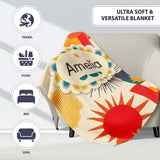 Abstract Geometric Sunburst Shapes Mid Century Seamless Pattern  Personalised Custom Name Super Soft Fleece Blanket Bed Sofa Throw