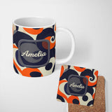 Personalized Custom Name Abstract Organic Curved Shapes Bold Modern Seamless Pattern Name 11oz Ceramic Coffee Tea Mug White Large Handle