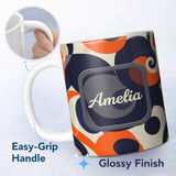 Personalized Custom Name Abstract Organic Curved Shapes Bold Modern Seamless Pattern Name 11oz Ceramic Coffee Tea Mug White Large Handle