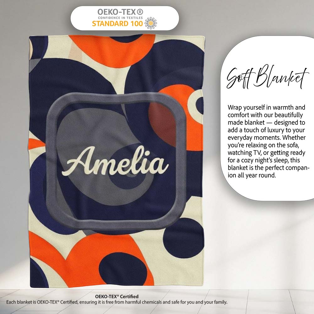 Abstract Organic Curved Shapes Bold Modern Seamless Pattern Name  Personalised Custom Name Super Soft Fleece Blanket Bed Sofa Throw