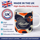 Personalized Custom Name Abstract Organic Curved Shapes Bold Modern Seamless Pattern Name 11oz Ceramic Coffee Tea Mug White Large Handle