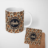 Personalized Custom Name Abstract Spiral Swirl Bold Contrast Seamless Pattern Name Cute 11oz Ceramic Coffee Tea Mug White Large Handle