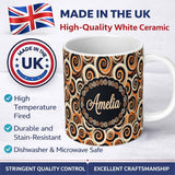 Personalized Custom Name Abstract Spiral Swirl Bold Contrast Seamless Pattern Name Cute 11oz Ceramic Coffee Tea Mug White Large Handle