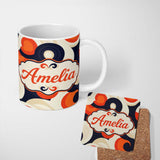 Personalized Custom Name Abstract Swirl Shapes Bold Contrast Seamless Pattern Name Cute 11oz Ceramic Coffee Tea Mug White Large Handle