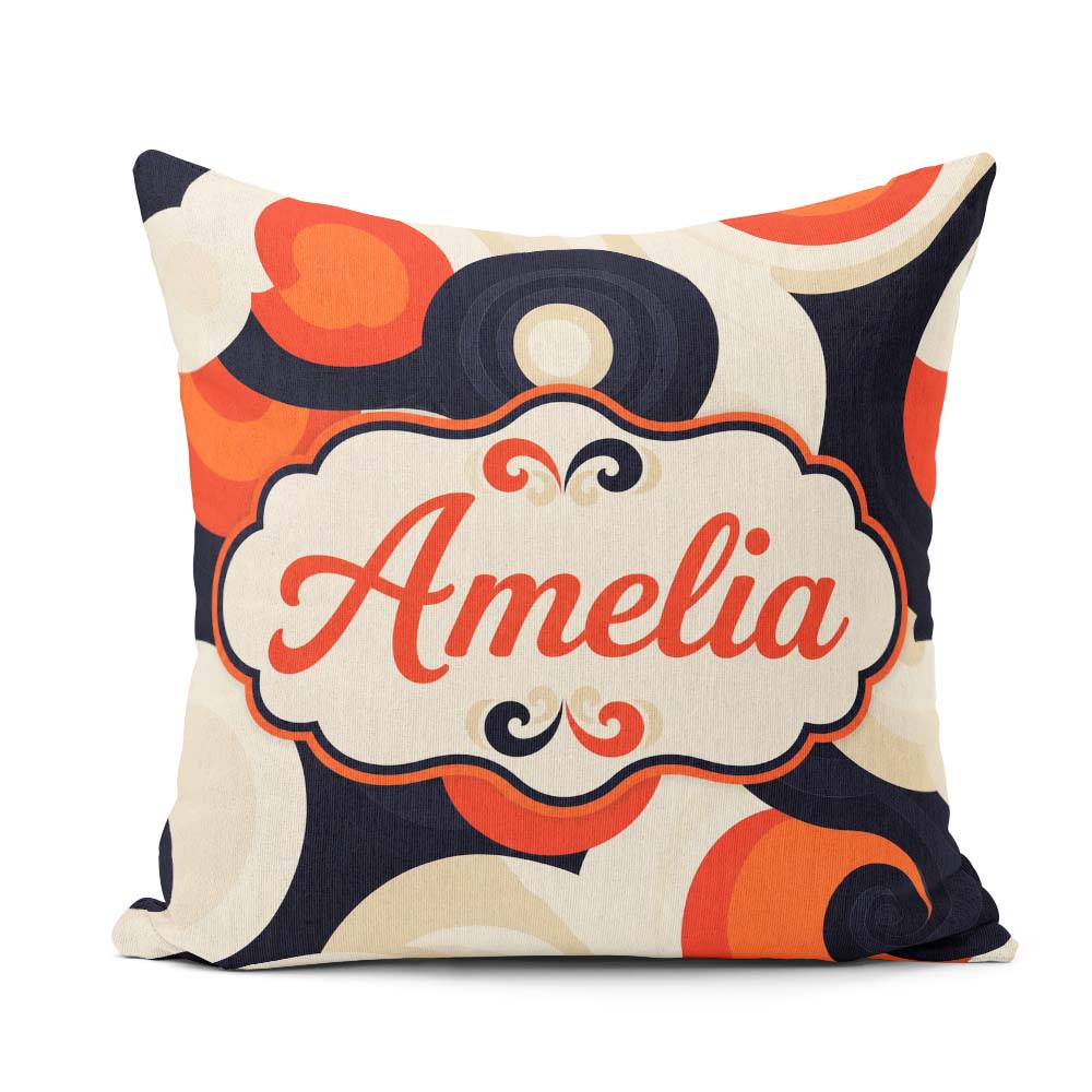 Custom Name Abstract Swirl Shapes Bold Contrast Seamless Pattern Square Filled Cushion Throw Pillow Sofa Bed Home Decor Zip Washable UK Made