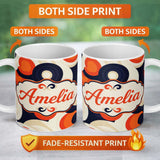 Personalized Custom Name Abstract Swirl Shapes Bold Contrast Seamless Pattern Name Cute 11oz Ceramic Coffee Tea Mug White Large Handle