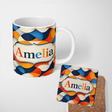 Personalized Custom Name Abstract Fluid Organic Shapes Modern Color Blend Seamless Pattern 11oz Ceramic Coffee Tea Mug White Large Handle
