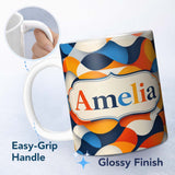 Personalized Custom Name Abstract Fluid Organic Shapes Modern Color Blend Seamless Pattern 11oz Ceramic Coffee Tea Mug White Large Handle