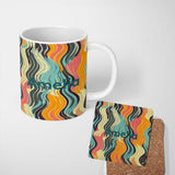 Personalized Custom Name Abstract Wavy Lines Soft Pastel Flow Seamless Pattern Name Cute 11oz Ceramic Coffee Tea Mug White Large Handle