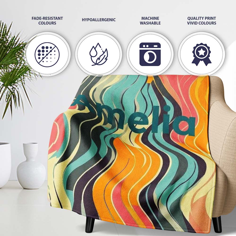 Abstract Wavy Lines Soft Pastel Flow Seamless Pattern Name Cute  Personalised Custom Name Super Soft Fleece Blanket Bed Sofa Throw