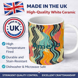 Personalized Custom Name Abstract Wavy Lines Soft Pastel Flow Seamless Pattern Name Cute 11oz Ceramic Coffee Tea Mug White Large Handle