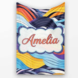 Abstract Layered Wave Lines Dynamic Motion Seamless Pattern Name  Personalised Custom Name Super Soft Fleece Blanket Bed Sofa Throw