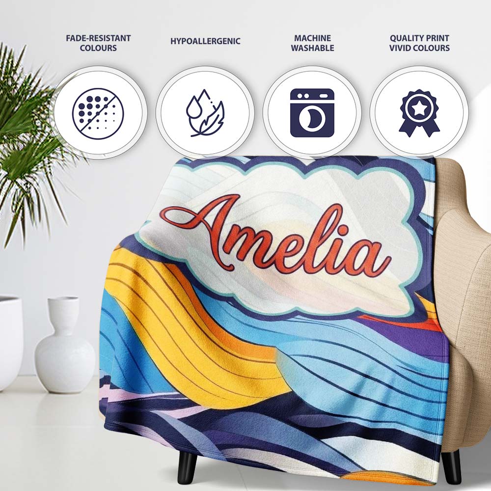 Abstract Layered Wave Lines Dynamic Motion Seamless Pattern Name  Personalised Custom Name Super Soft Fleece Blanket Bed Sofa Throw