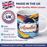 Personalized Custom Name Abstract Layered Wave Lines Dynamic Motion Seamless Pattern Name 11oz Ceramic Coffee Tea Mug White Large Handle