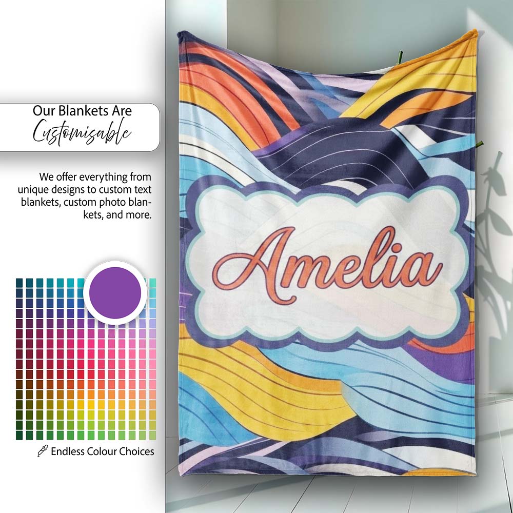 Abstract Layered Wave Lines Dynamic Motion Seamless Pattern Name  Personalised Custom Name Super Soft Fleece Blanket Bed Sofa Throw