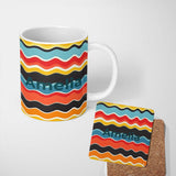 Personalized Custom Name Abstract Color Wave Stripes Horizontal Flow Seamless Pattern Name 11oz Ceramic Coffee Tea Mug White Large Handle