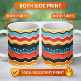 Personalized Custom Name Abstract Color Wave Stripes Horizontal Flow Seamless Pattern Name 11oz Ceramic Coffee Tea Mug White Large Handle