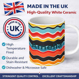 Personalized Custom Name Abstract Color Wave Stripes Horizontal Flow Seamless Pattern Name 11oz Ceramic Coffee Tea Mug White Large Handle