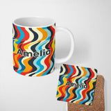 Personalized Custom Name Abstract Curved Ribbon Stripes Bold Seamless Pattern Name Cute 11oz Ceramic Coffee Tea Mug White Large Handle