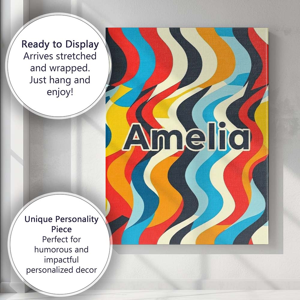 Personalised Name Abstract Curved Ribbon Custom  Unique Gift Idea Elegant Feature Canvas Wall Art Print Decor Picture Ready to Hang