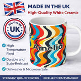 Personalized Custom Name Abstract Curved Ribbon Stripes Bold Seamless Pattern Name Cute 11oz Ceramic Coffee Tea Mug White Large Handle