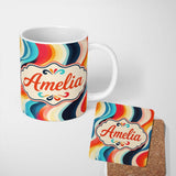 Personalized Custom Name Abstract Flowing Gradient Waves Modern Style Seamless Pattern Name 11oz Ceramic Coffee Tea Mug White Large Handle