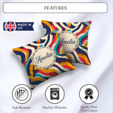 Custom Name Abstract Ribbon Waves Bold Colors Seamless Name Cute Square Filled Cushion Throw Pillow Sofa Bed Home Decor Zip Washable UK Made