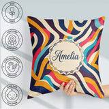 Custom Name Abstract Ribbon Waves Bold Colors Seamless Name Cute Square Filled Cushion Throw Pillow Sofa Bed Home Decor Zip Washable UK Made