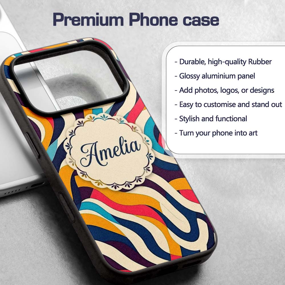 Abstract Flowing Ribbon Waves Bold Printed Design Custom Name Protective Phone Case Mobile Cover Durable Everyday Smartphone Shock Resistant