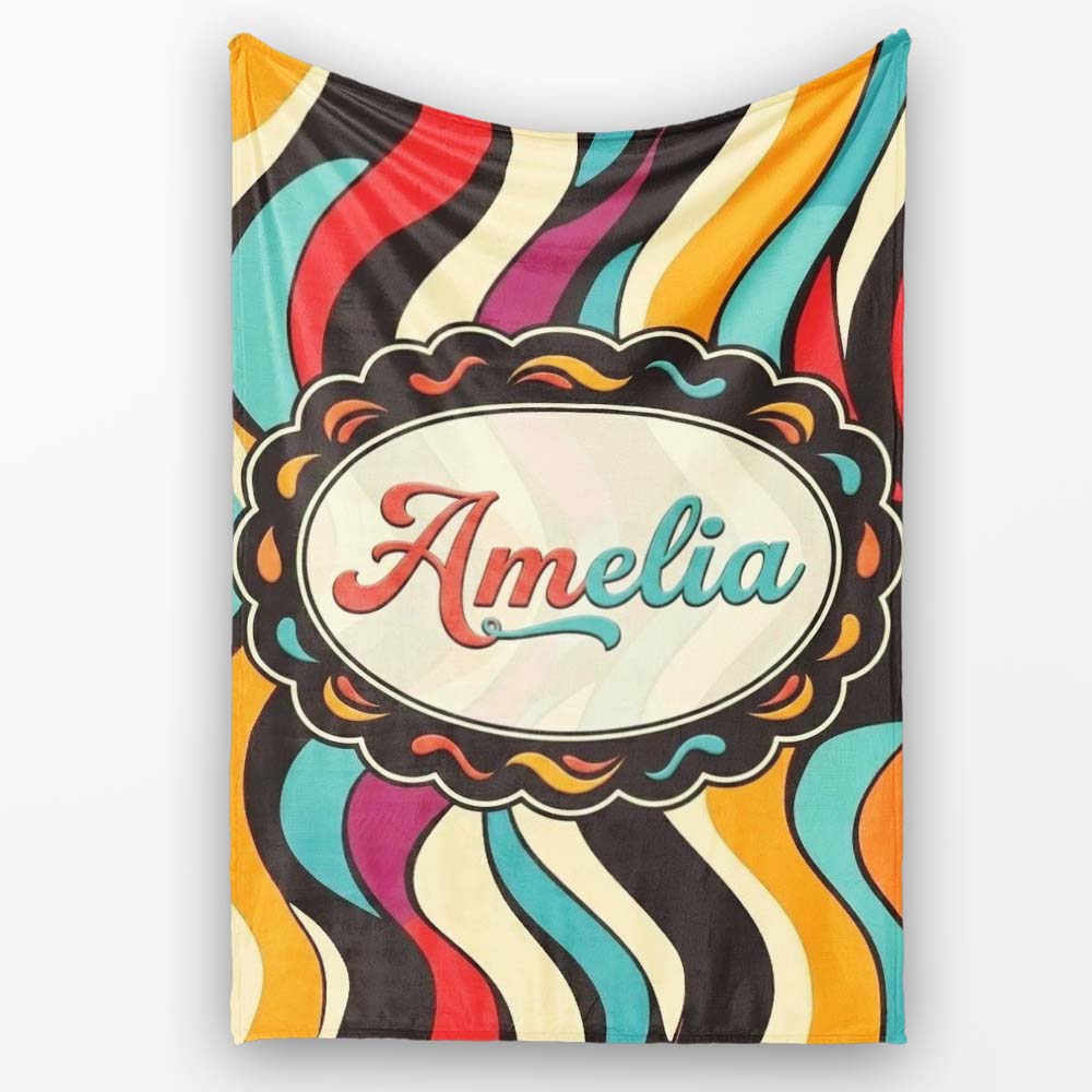 Abstract Wavy Stripe Pattern Vibrant Color Flow Seamless Name Cute  Personalised Custom Name Super Soft Fleece Blanket Bed Sofa Throw