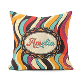 Custom Name Abstract Wavy Stripe Pattern Vibrant Color Flow Name Square Filled Cushion Throw Pillow Sofa Bed Home Decor Zip Washable UK Made