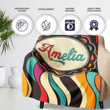 Abstract Wavy Stripe Pattern Vibrant Color Flow Seamless Name Cute  Personalised Custom Name Super Soft Fleece Blanket Bed Sofa Throw