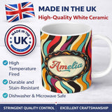 Personalized Custom Name Abstract Wavy Stripe Pattern Vibrant Color Flow Seamless Name Cute 11oz Ceramic Coffee Tea Mug White Large Handle