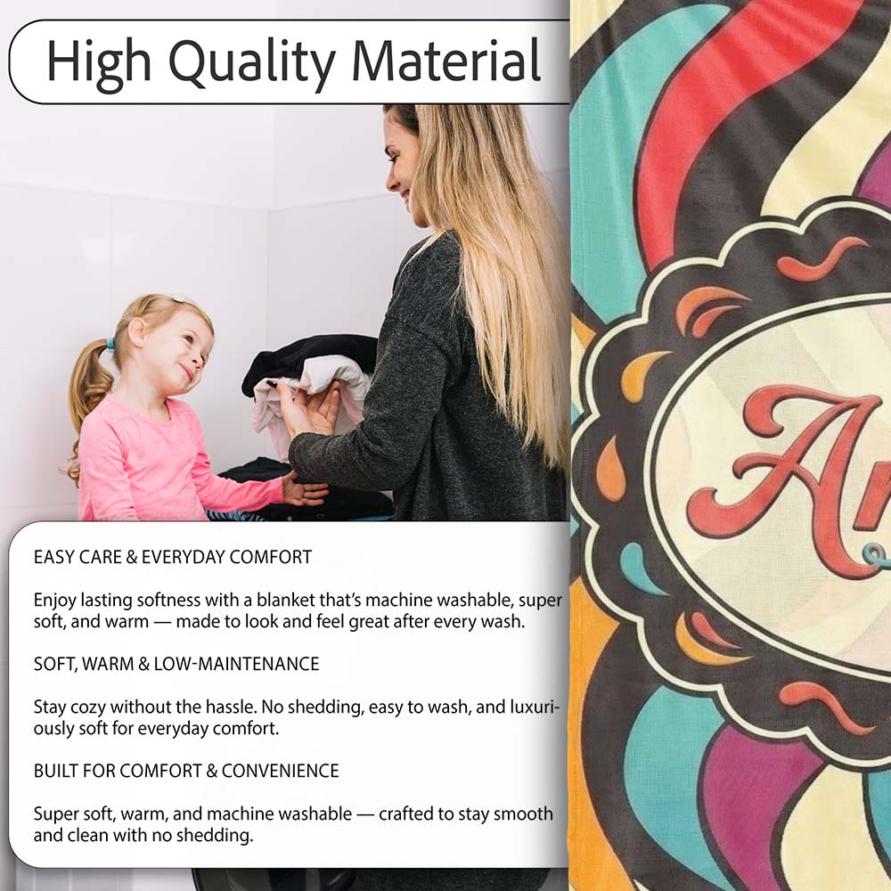 Abstract Wavy Stripe Pattern Vibrant Color Flow Seamless Name Cute  Personalised Custom Name Super Soft Fleece Blanket Bed Sofa Throw