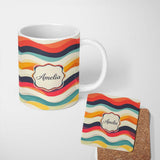Personalized Custom Name Abstract Soft Gradient Wave Layers Calm Modern Style Seamless 11oz Ceramic Coffee Tea Mug White Large Handle