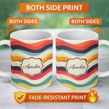 Personalized Custom Name Abstract Soft Gradient Wave Layers Calm Modern Style Seamless 11oz Ceramic Coffee Tea Mug White Large Handle