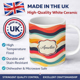 Personalized Custom Name Abstract Soft Gradient Wave Layers Calm Modern Style Seamless 11oz Ceramic Coffee Tea Mug White Large Handle