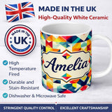 Personalized Custom Name Abstract Geometric Patchwork Color Blocks Modern Art Seamless 11oz Ceramic Coffee Tea Mug White Large Handle