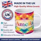 Personalized Custom Name Abstract Kaleidoscope Prism Shapes Vibrant Symmetry Seamless 11oz Ceramic Coffee Tea Mug White Large Handle
