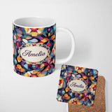 Personalized Custom Name Abstract Cubist Mosaic Shapes Artistic Color Fusion Seamless 11oz Ceramic Coffee Tea Mug White Large Handle