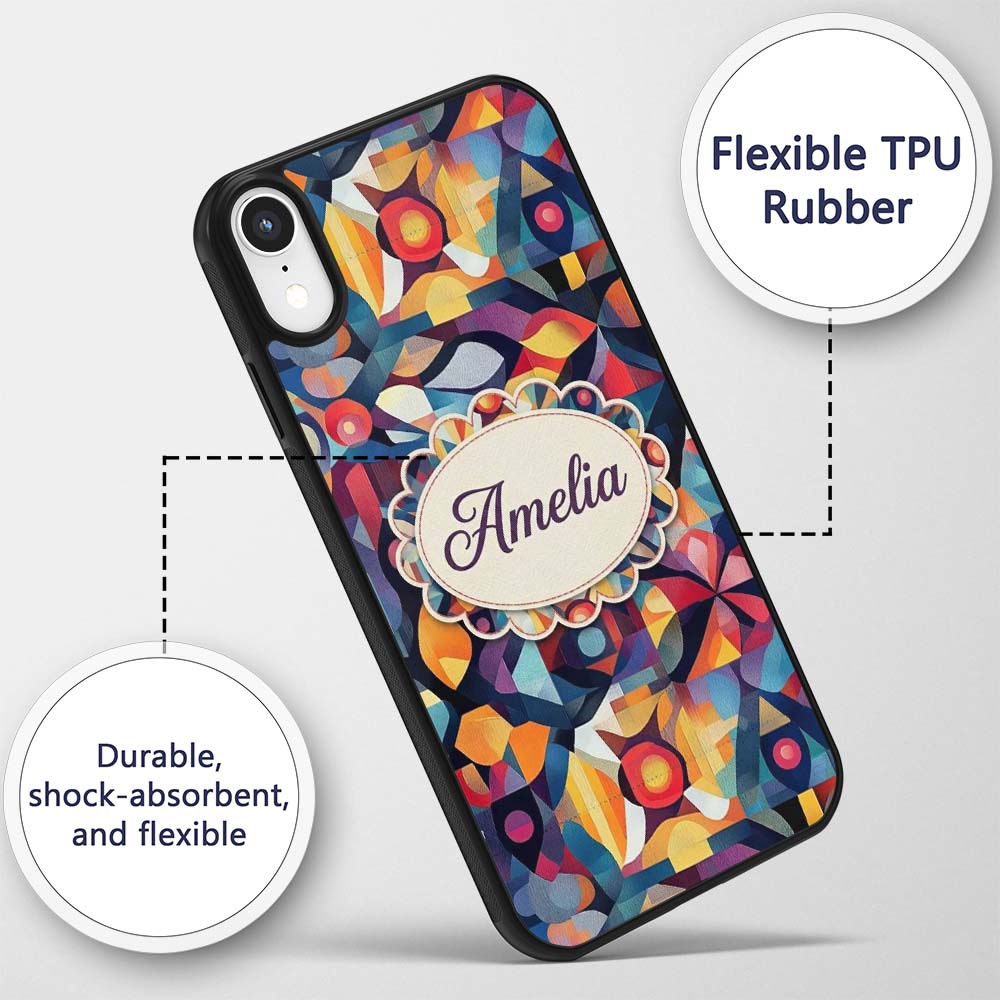 Abstract Cubist Mosaic Shapes Artistic Color Custom Name Protective Phone Case Mobile Cover Durable Everyday Smartphone Shock Resistant