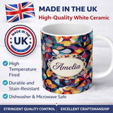 Personalized Custom Name Abstract Cubist Mosaic Shapes Artistic Color Fusion Seamless 11oz Ceramic Coffee Tea Mug White Large Handle