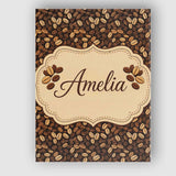 Personalised Name Coffee Beans Dark Brown Seamless Pattern Cute Custom  Statement Canvas Wall Art Print Decor Picture Ready to Hang