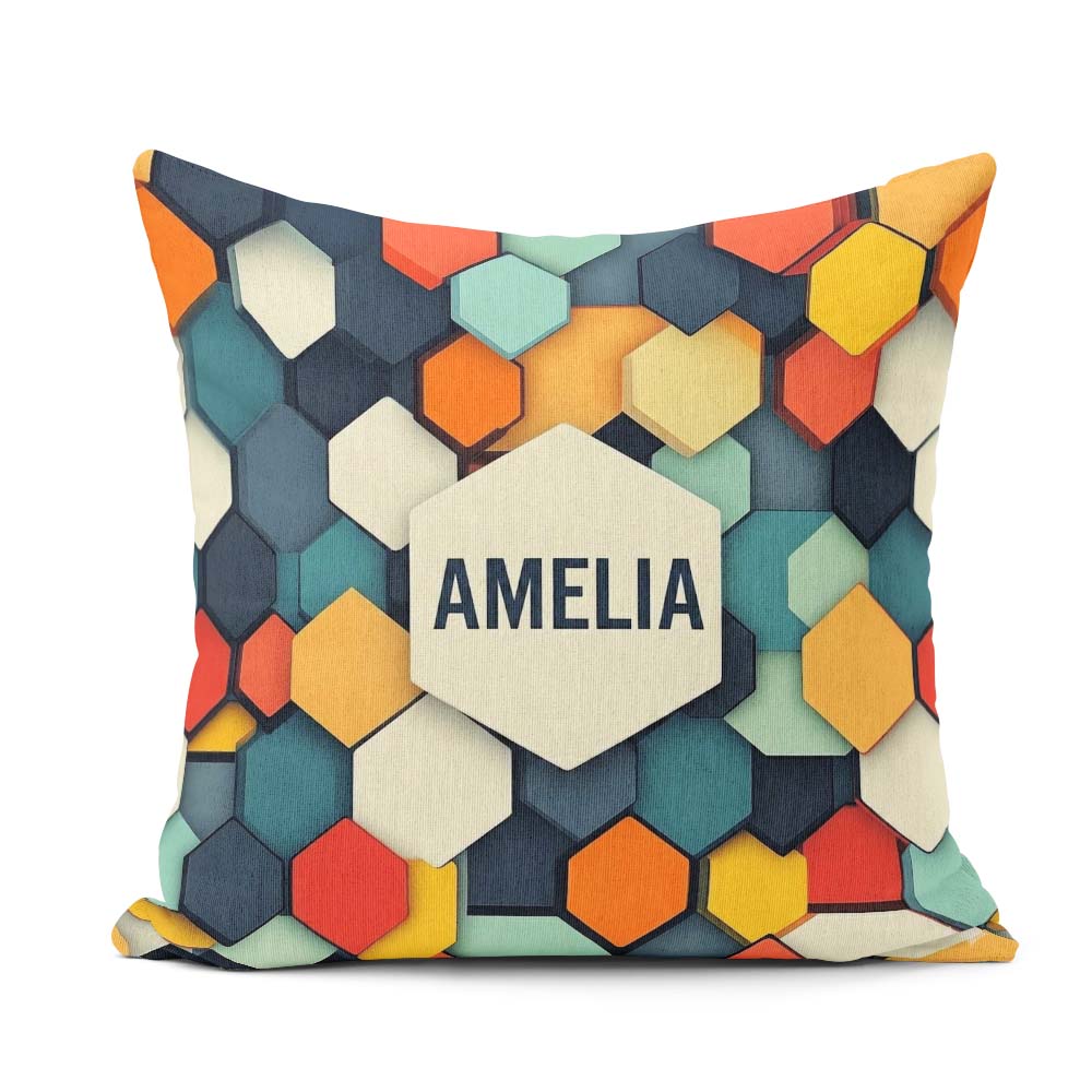 Custom Name Abstract Hexagon Geometric Tiles Color Grid Seamless Square Filled Cushion Throw Pillow Sofa Bed Home Decor Zip Washable UK Made