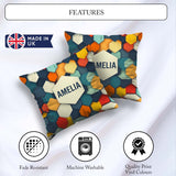 Custom Name Abstract Hexagon Geometric Tiles Color Grid Seamless Square Filled Cushion Throw Pillow Sofa Bed Home Decor Zip Washable UK Made