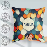 Custom Name Abstract Hexagon Geometric Tiles Color Grid Seamless Square Filled Cushion Throw Pillow Sofa Bed Home Decor Zip Washable UK Made