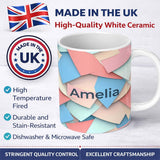 Personalized Custom Name Abstract Pastel Paper Cut Shapes Soft Layered Texture Seamless 11oz Ceramic Coffee Tea Mug White Large Handle