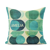 Custom Name Abstract Green Circle Shapes Century Modern Seamless Square Filled Cushion Throw Pillow Sofa Bed Home Decor Zip Washable UK Made